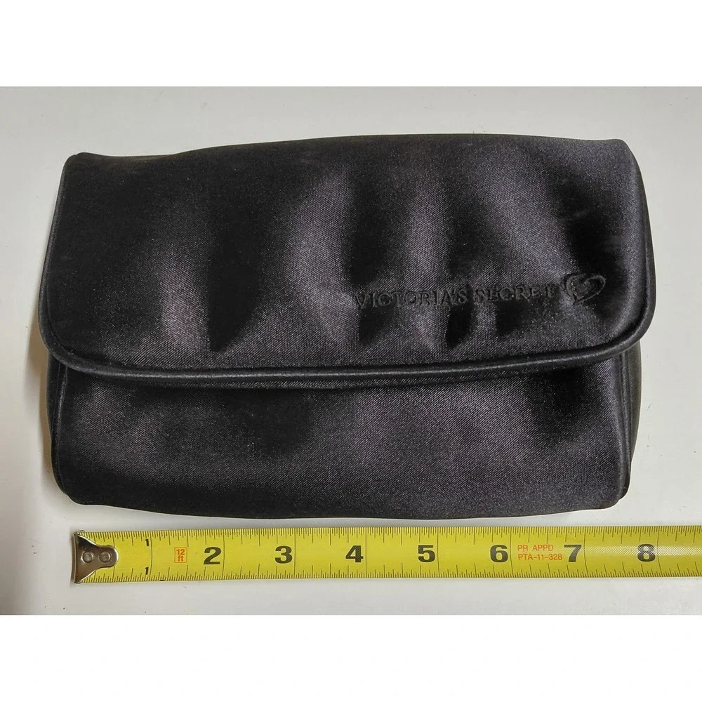 Vintage Victoria's Secret Black Satin Makeup Cosmetic Bag Pouch Mirror 90s Y2K